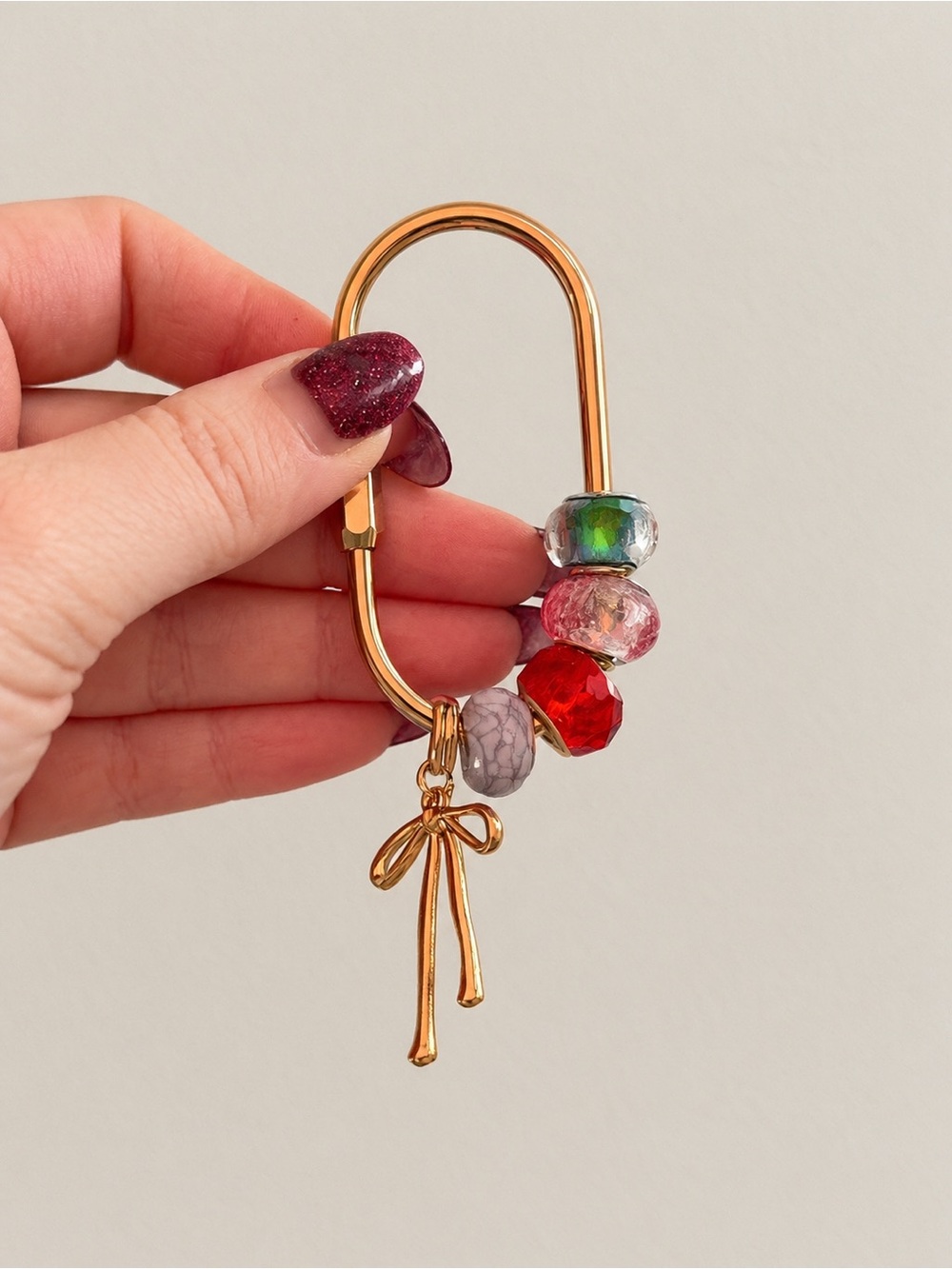 Bag Charm with Multicolor Glass Beads and Bow Accent | Handmade